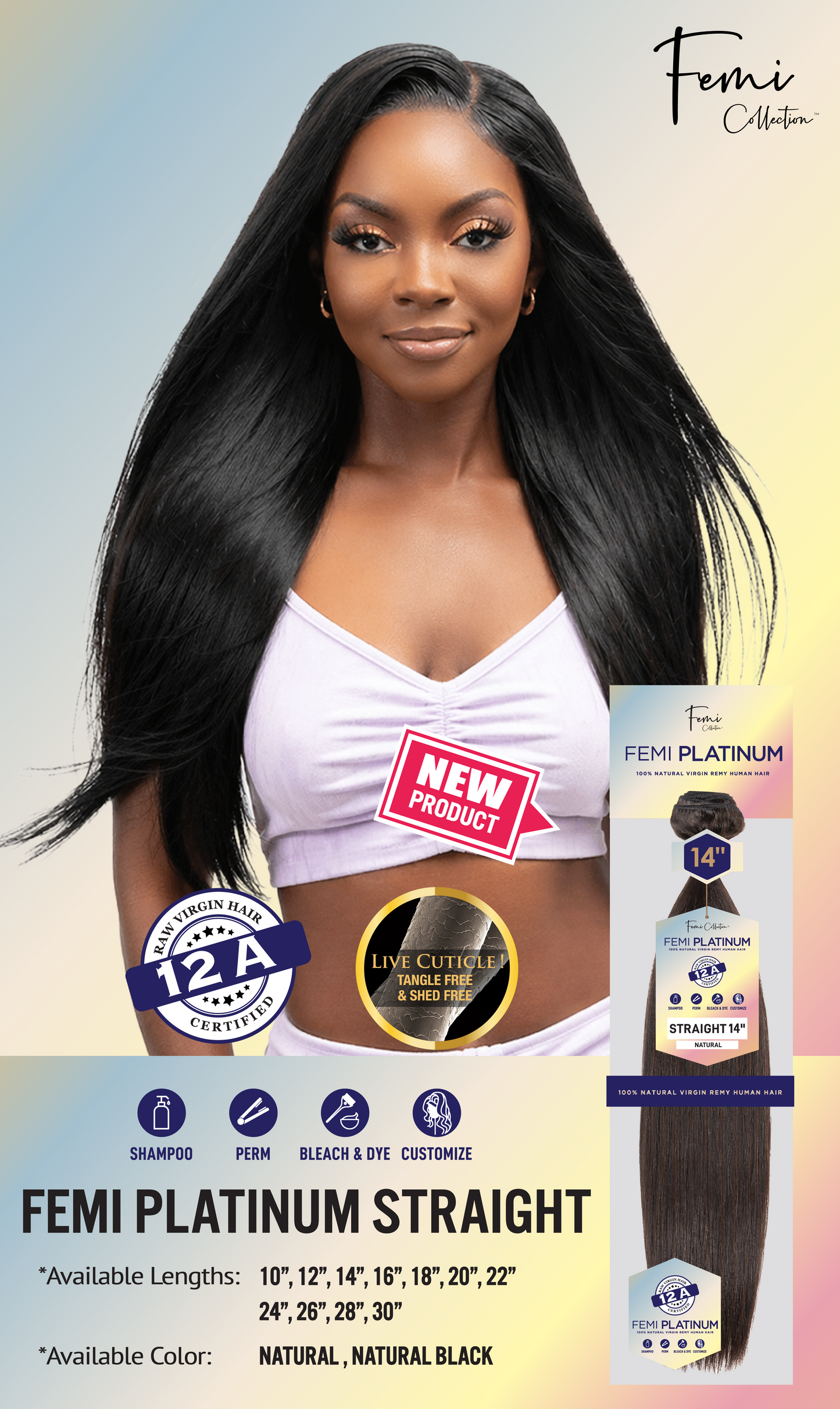 FEMI PLATINUM STRAIGHT 100% NATURAL UNPROCESSED HUMAN HAIR SINGLE BUNDLE PACK 10'-30"