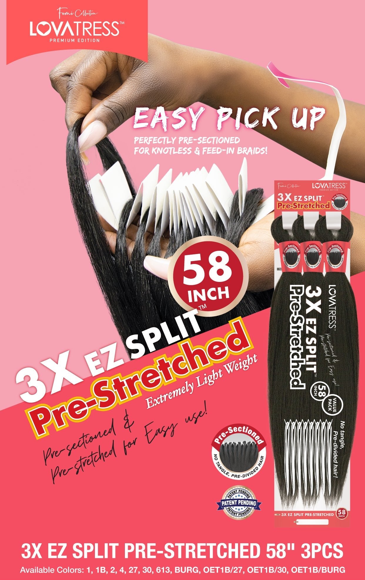 40 Pack Box 3X EZ SPLIT PRE-STRETCHED BRAID 58" (3pcs) | 40-pack-box-3x-ez-split-pre-stretched-braid-58-3pcs