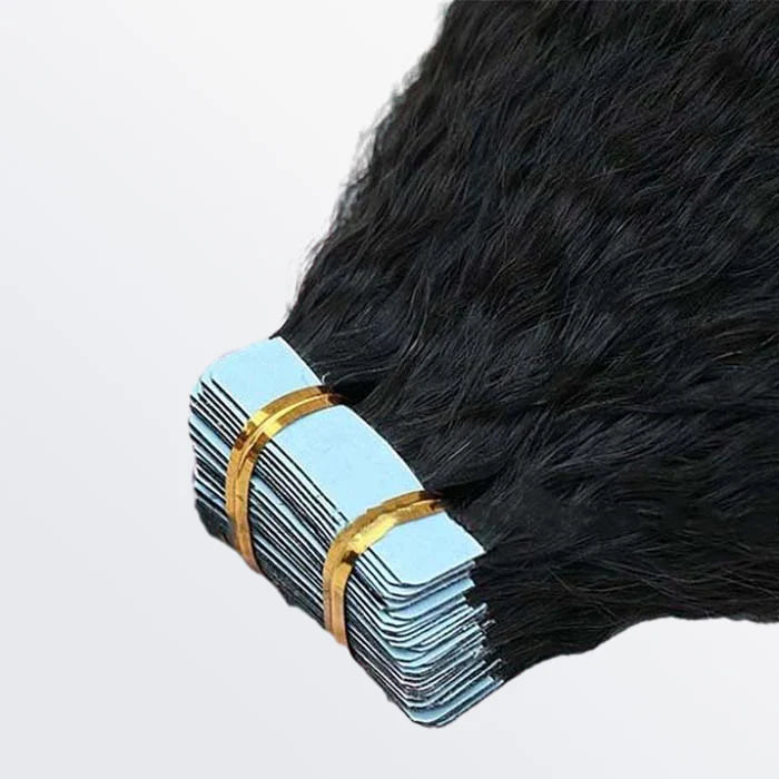 Premium Undetectable Human Hair Tape-Ins Afro Kinky Straight– Natural Black (#1B)