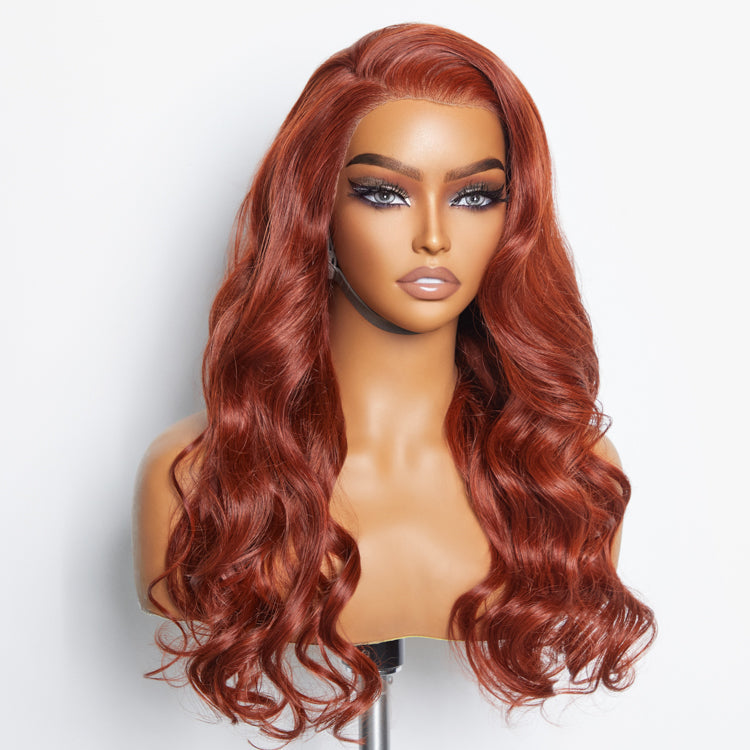 24 Inches 13"x4" Body Wavy Wear & Go Glueless Color #Redbrown Lace Frontal Wig-100%