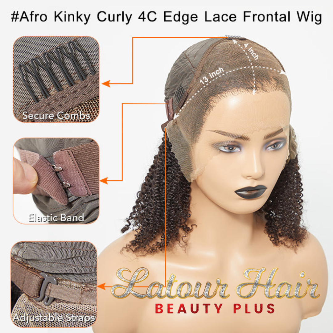 Afro Kinky Curly 4C Edge Hairline Bob Lace Frontal Wig