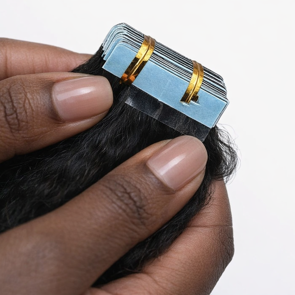 Premium Undetectable Human Hair Tape-Ins Afro Kinky Straight– Natural Black (#1B)