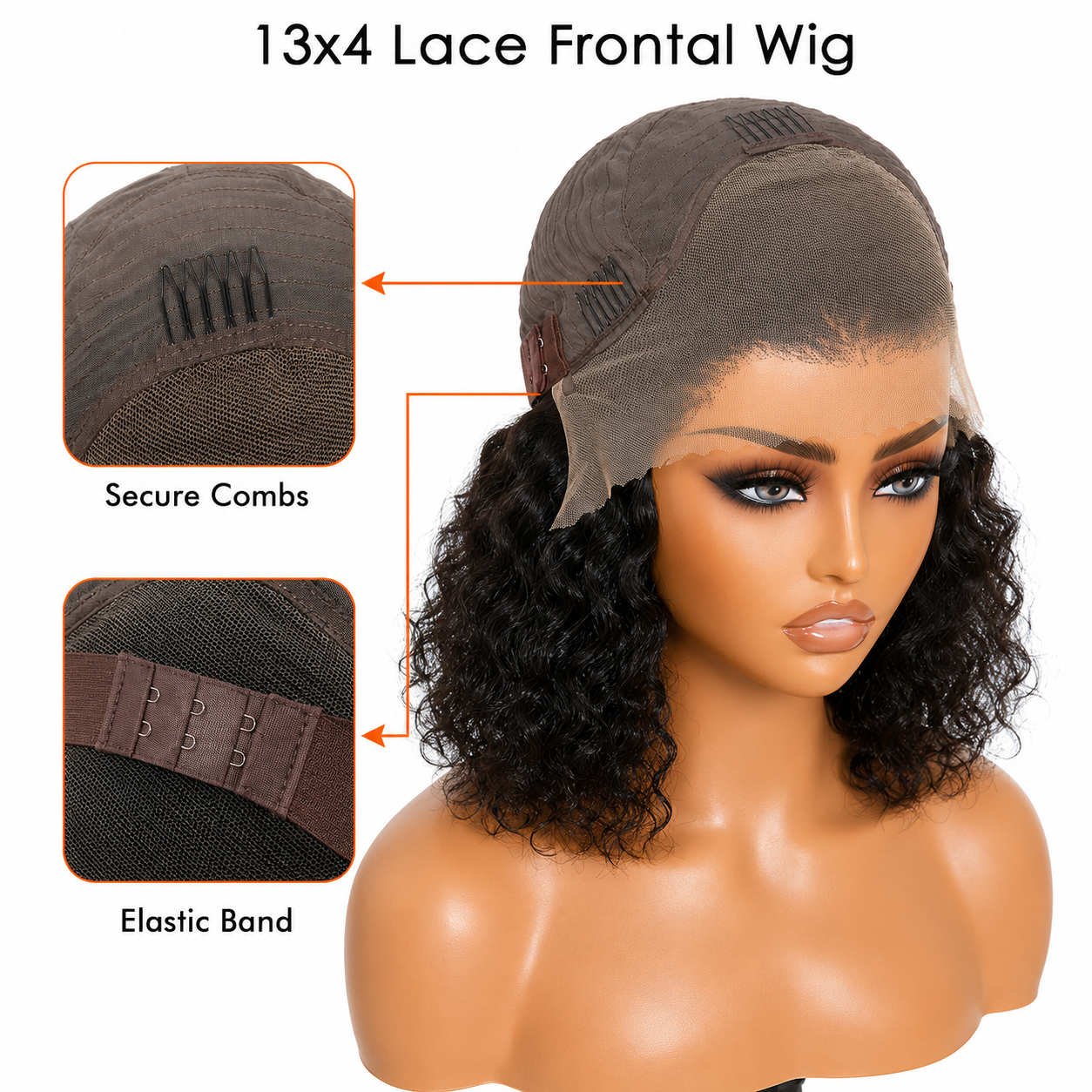 12"-14" 150% Density 13x4 Pre-Plucked Lace Frontal Bob Wig Water Wave