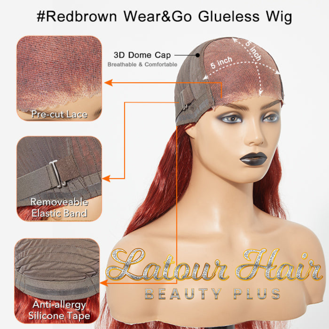 5"x5" Body Wave Wear & Go Glueless Wig-RedBrown