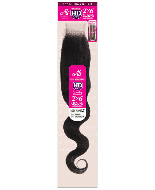 ALI UNPROCESSED HUMAN HAIR HD 2X6 LACE CLOSURE-BODY WAVE