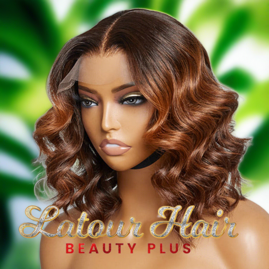 Elegant Brown Ombre Loose Wave T-Part HD Lace Glueless Bob Wig