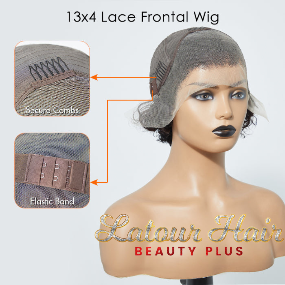 Short Bob Curly Pixie Cut 13"x4" Frontal Lace Wig Pre-Bleached Knots Brazilian Human Virgin Hair
