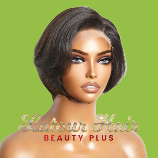 8 Inches 4"x4" Natural Black Straight Bob Side Part Lace Closure Wig