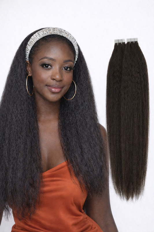 Premium Undetectable Human Hair Tape-Ins Afro Kinky Straight– Natural Black (#1B)