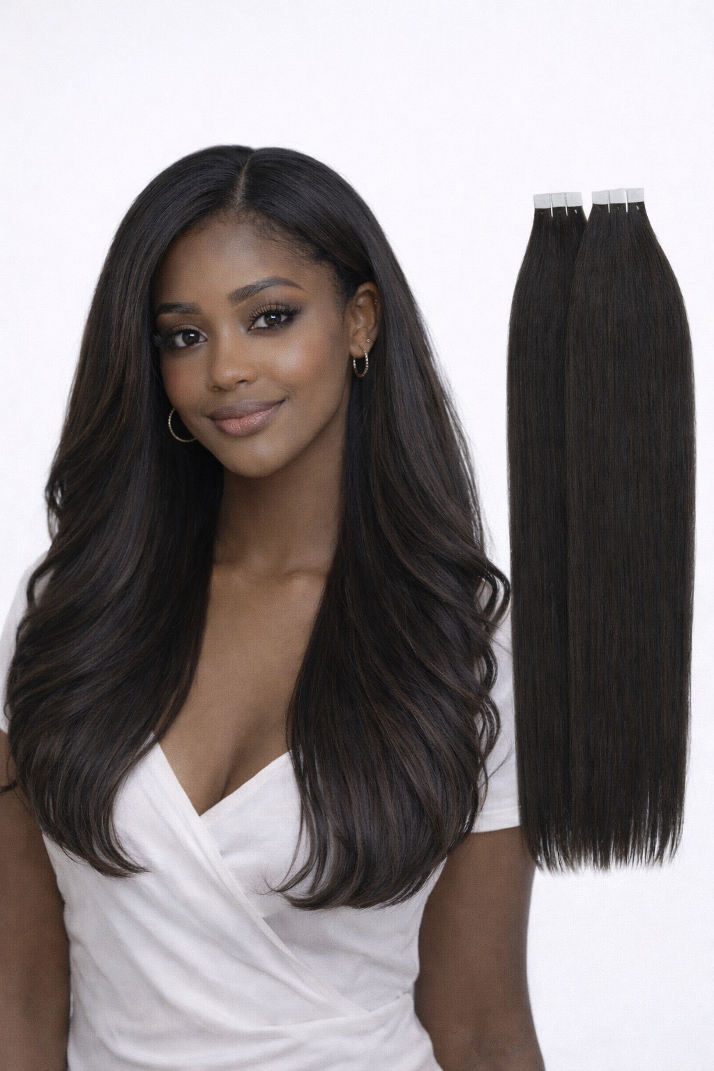 Premium Undetectable Human Hair Tape-Ins – Natural Black (#1B)