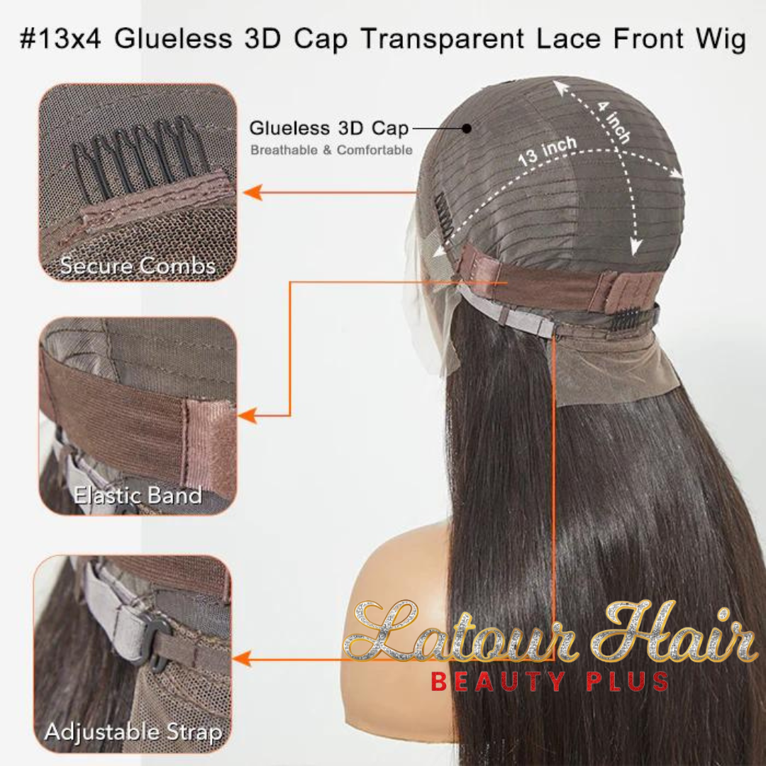 Glueless 3D Cap Pre-bleached Straight 13x4 Transparent Lace Front Wig