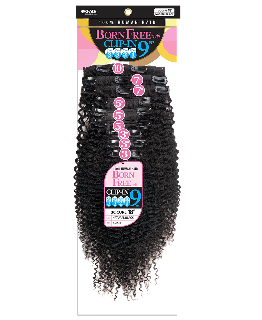 BORN FREE CLIP-IN 9PCS 3C CURL 18"