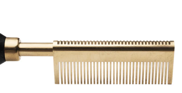 Hot & Hotter Electric Straightening Comb Medium Double Sided Teeth, 1 Count, Black & Gold