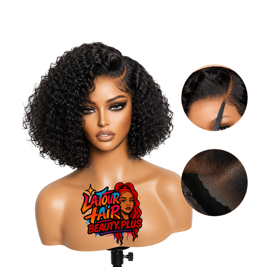 8" 150% Density Short Cut Minimalist HD Lace Glueless Side Part Wig Kinky Curly